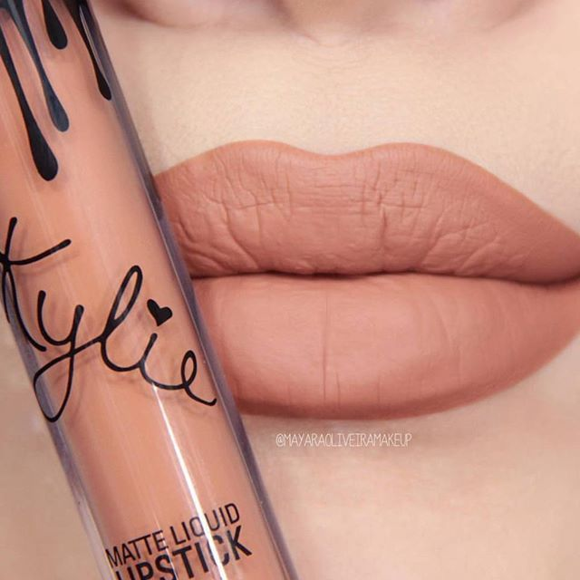  Kylie Cosmetics matte liquid lipstick in peachy nude with soft, full-coverage finish – popular celebrity lipstick brand with long-lasting formula.