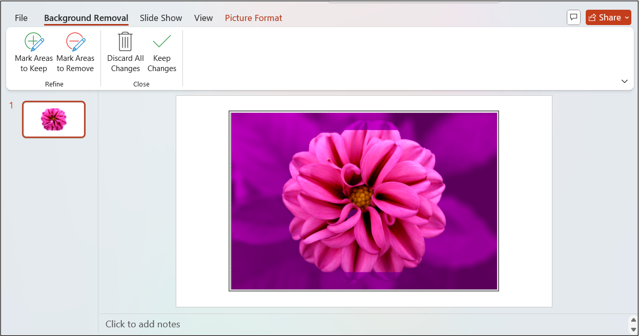 Background Removal option in PowerPoint.