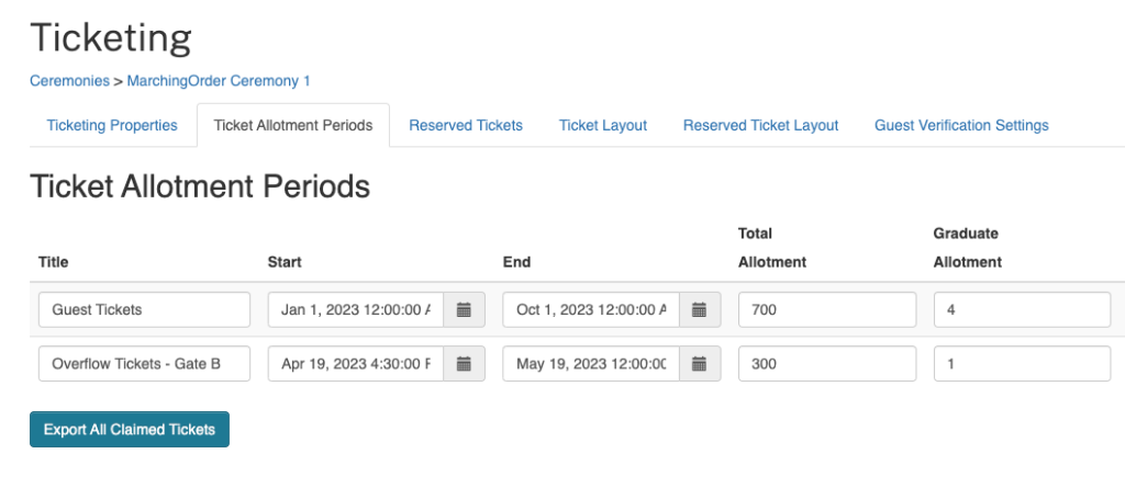 Ticketing Configuration