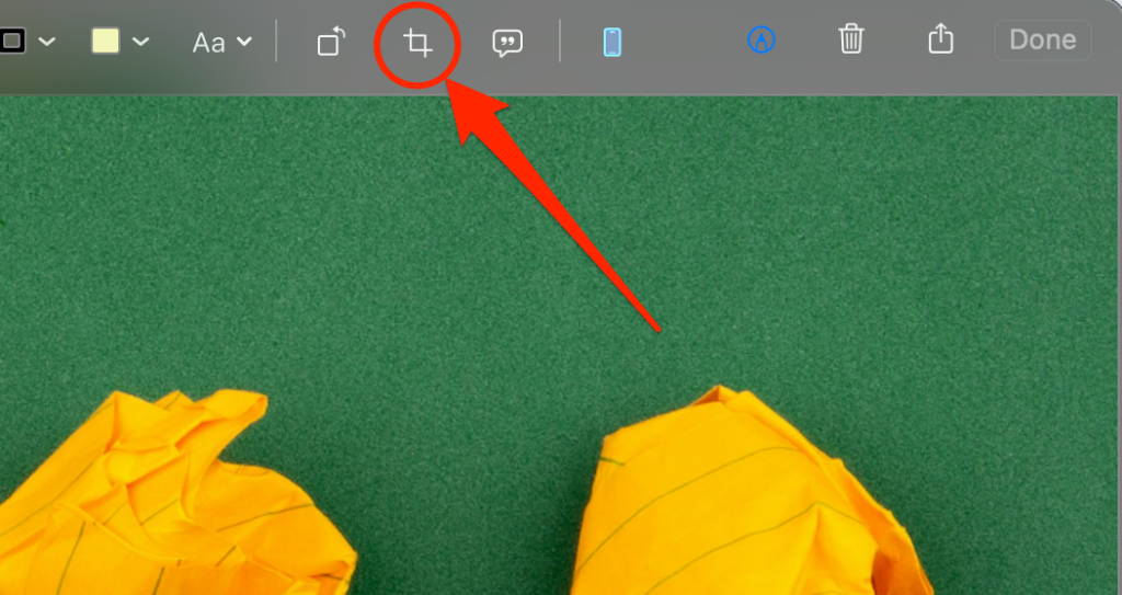 Crop tool on a Mac screenshot editing screen