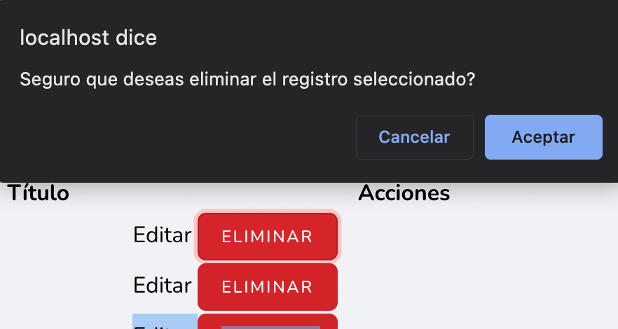 Diálogo de confirmación para eliminar con confirm