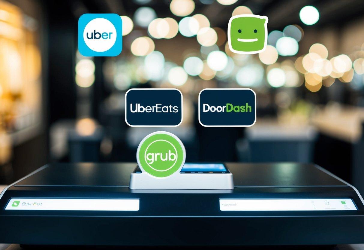 The point of sale system displays icons for UberEats, DoorDash, and Grubhub integration