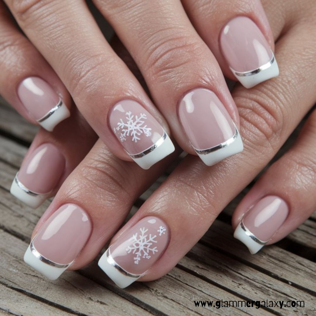 Cute Winter Nails having White-Tipped French
