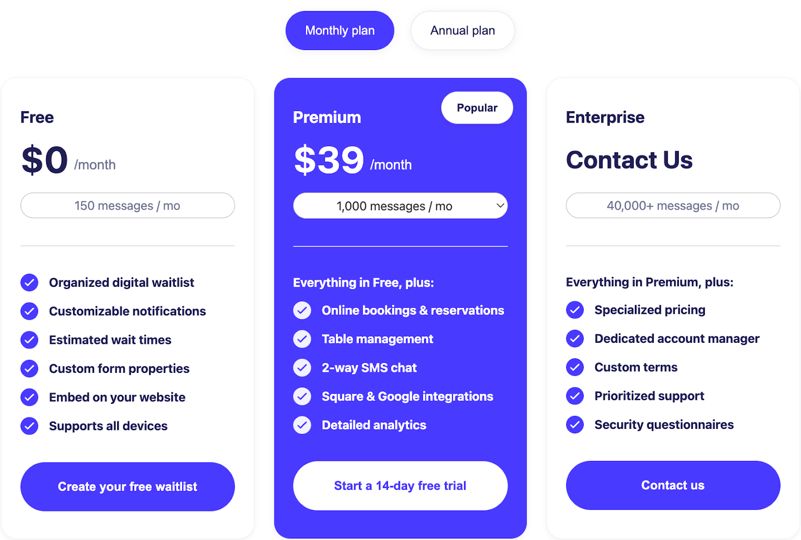 TablesReady pricing plans