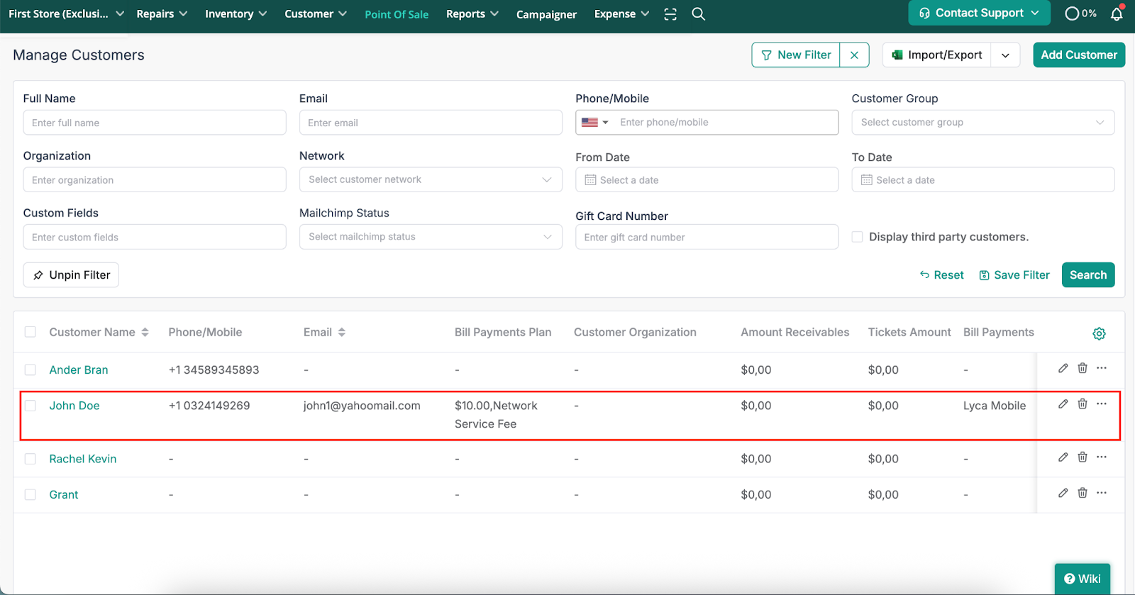 Customer Bill Payment Details