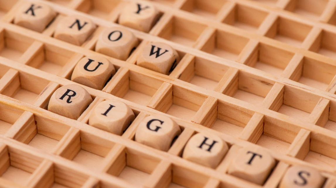 (Wooden letter blocks arranged to spell “Know Your Rights,” symbolizing civil rights awareness and personal empowerment.)