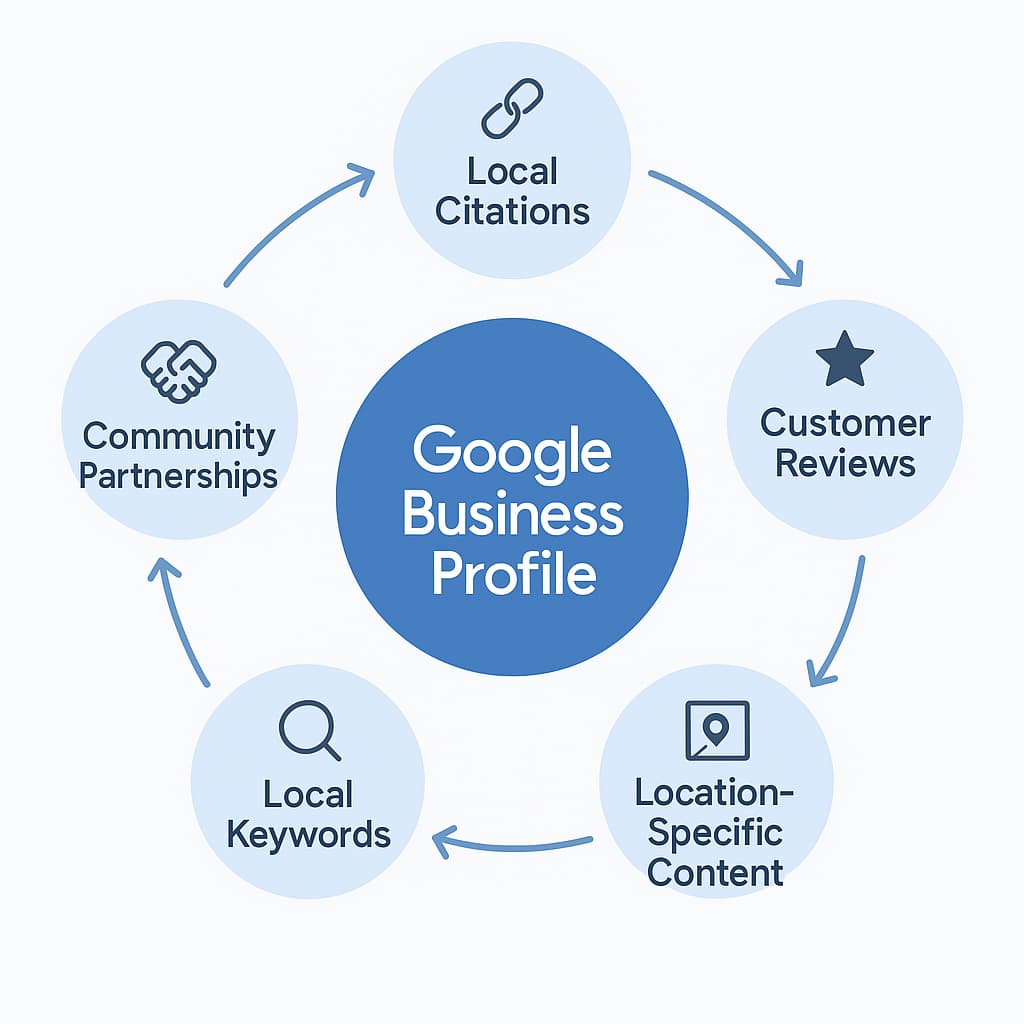 Local SEO strategy components for insurance lead generation showing digital marketing tactics for growing your business and generating high quality Medicare leads.
