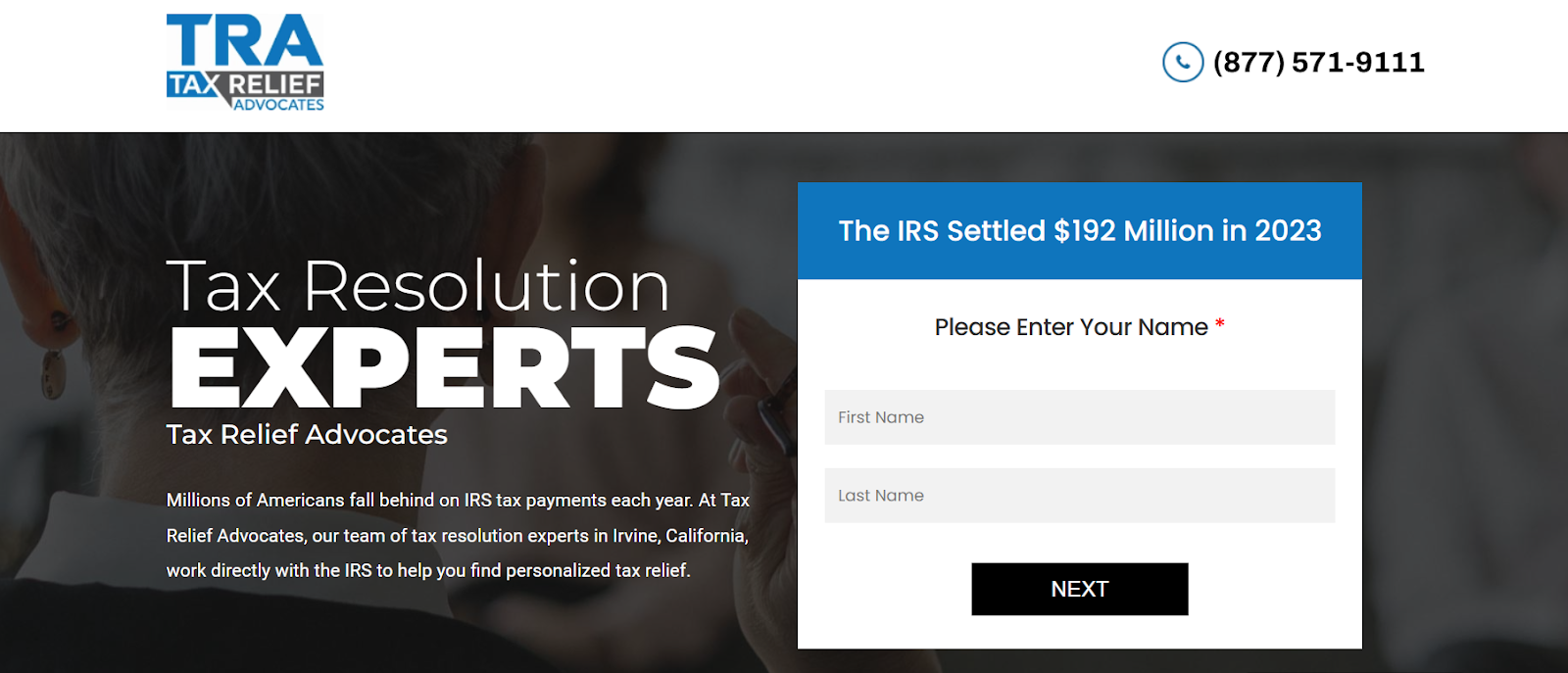 Homepage of Tax Relief Advocates