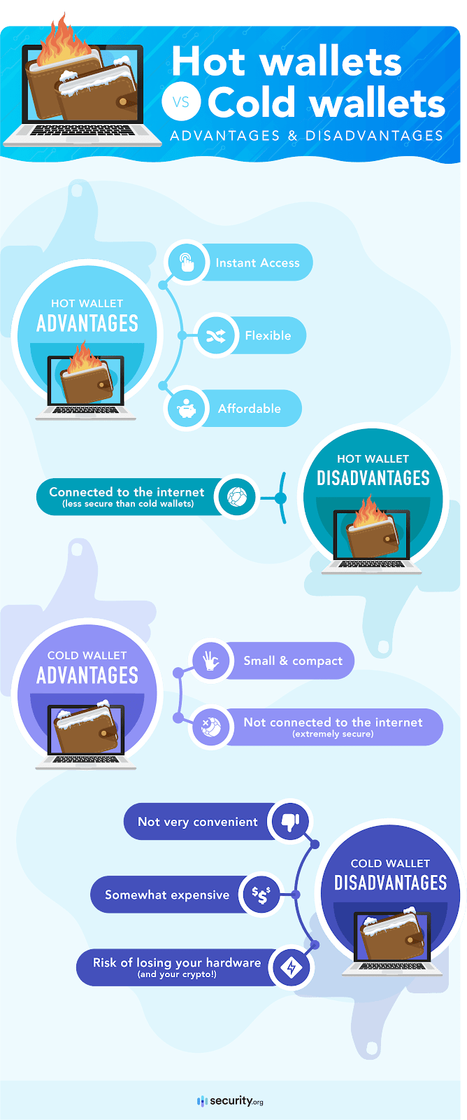 Hot wallet vs cold wallet security infographic