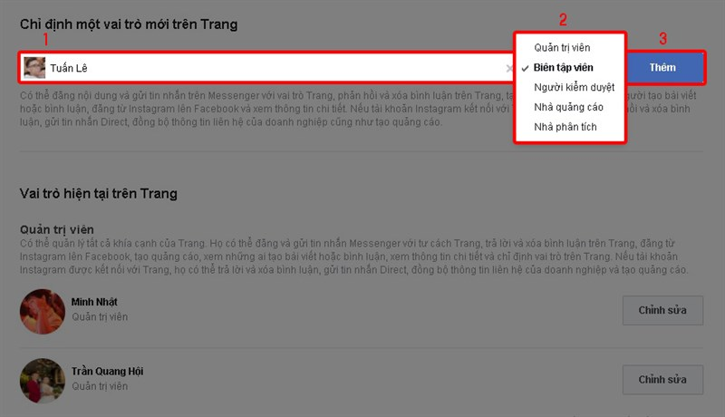 thêm quản trị viên vào Page Facebook