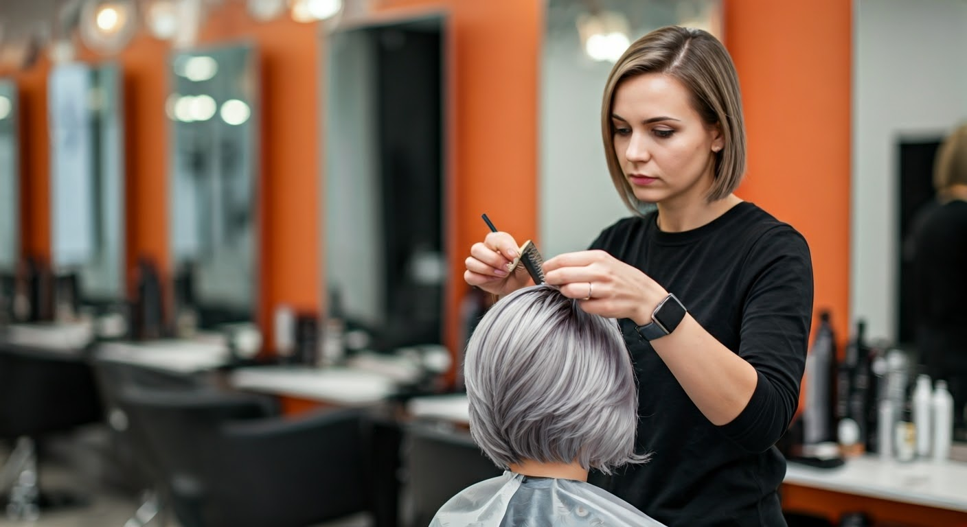 Stylist applying gray balayage