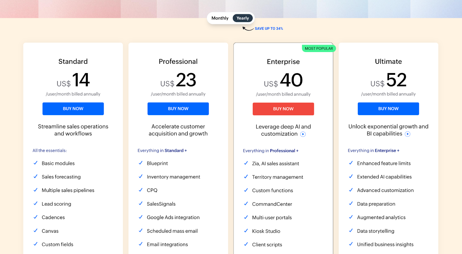 Zoho CRM pricing 