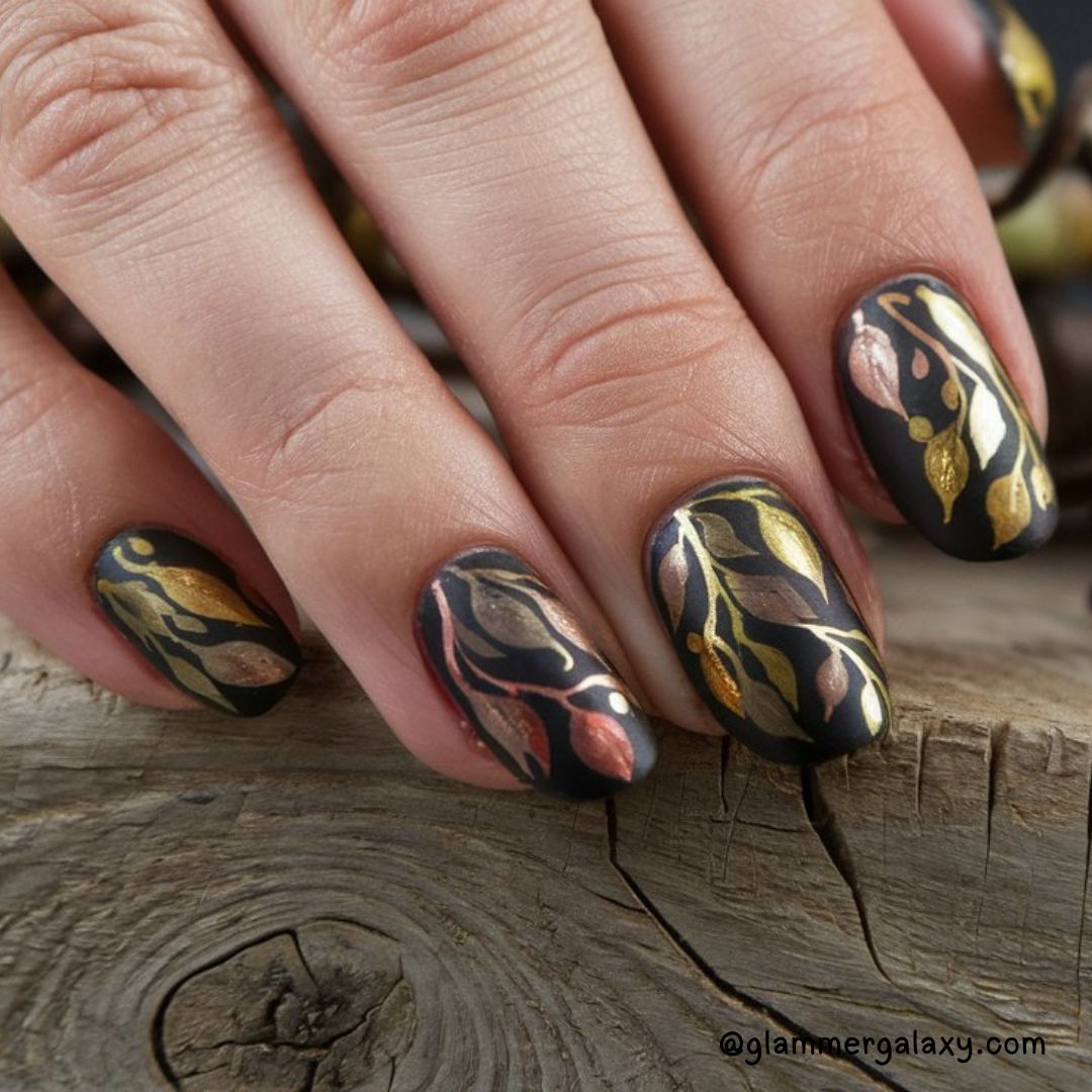 Bold Fall Nail Art Designs Having Enchanted Vines
