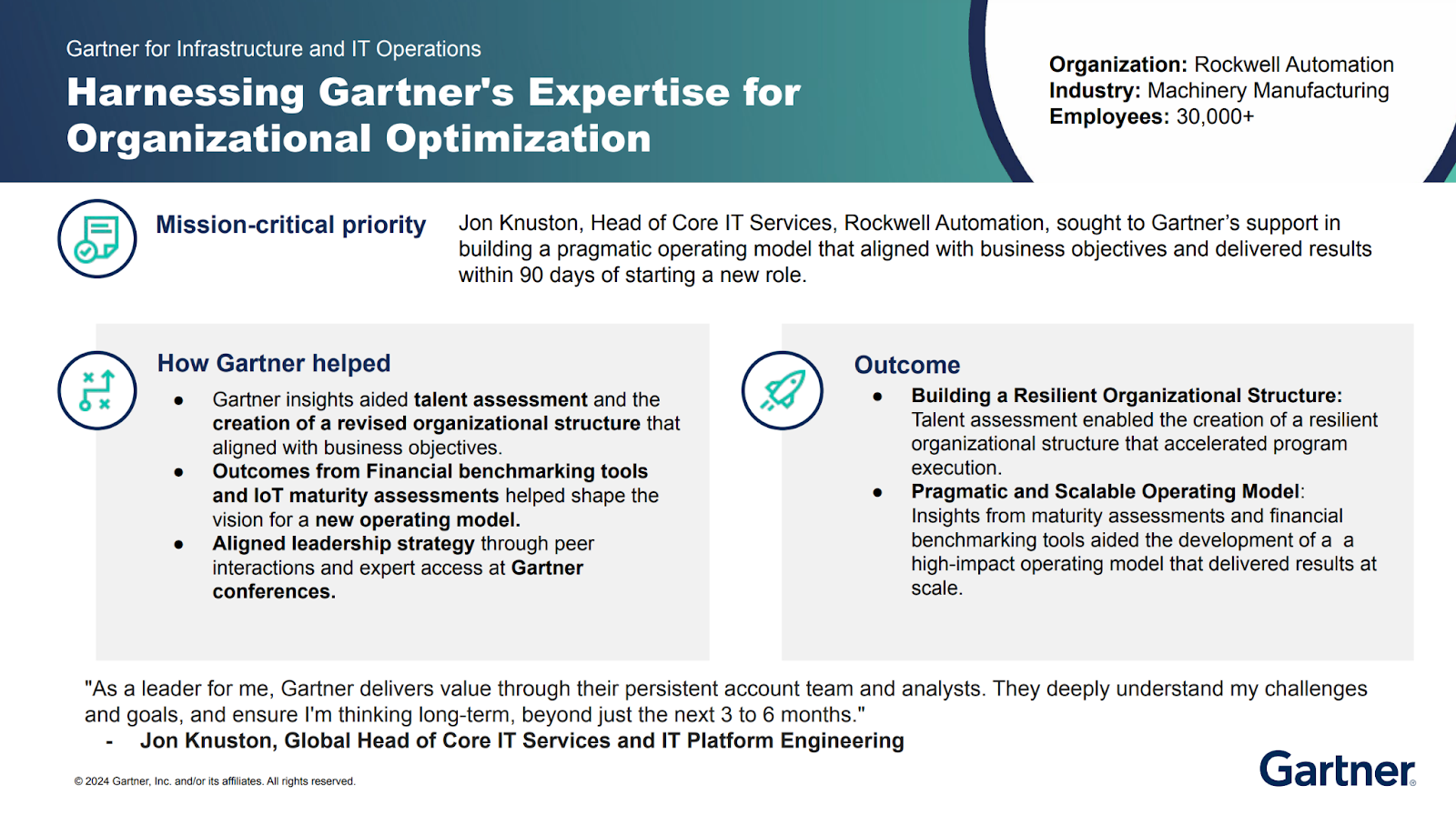 screenshot from gartner case study for rockwell automation