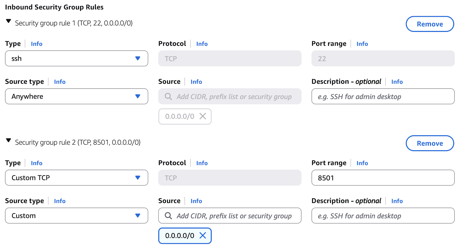 Configuring security bound rules on AWS