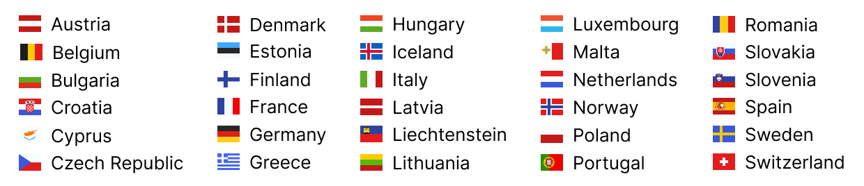 a group of flags illustrating the visa-exempt counties that must obtain an ETIAS travel authorization with black text