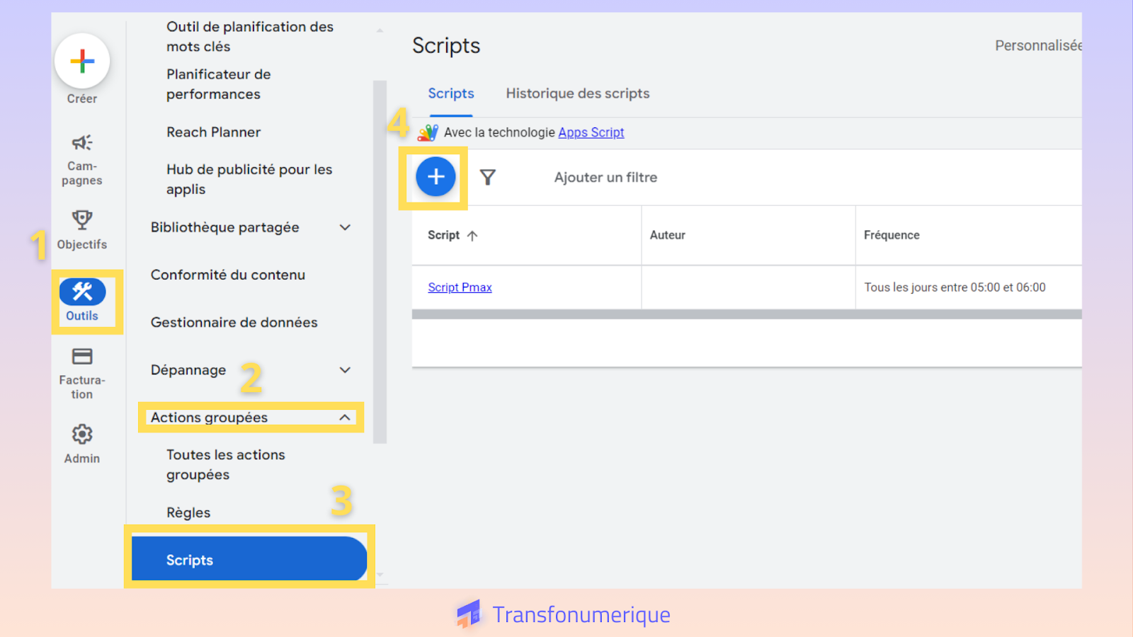 Guide installation d'un script google ads