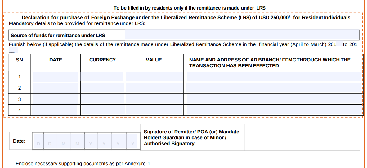 Declaration Details in Bank of Baroda Form A2