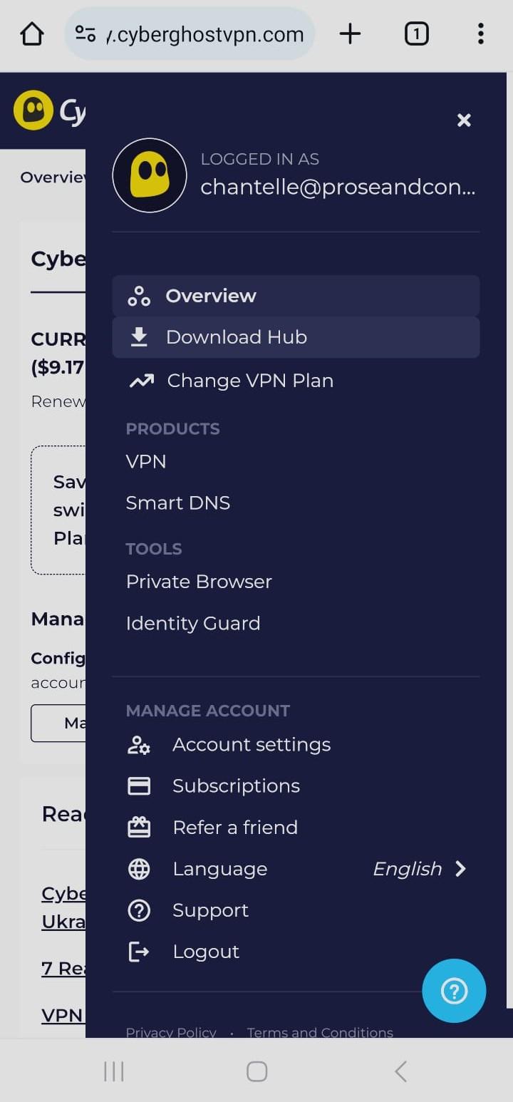 CyberGhost VPN's download hub