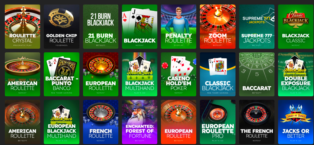 Table games on Bitcoin.com Casino