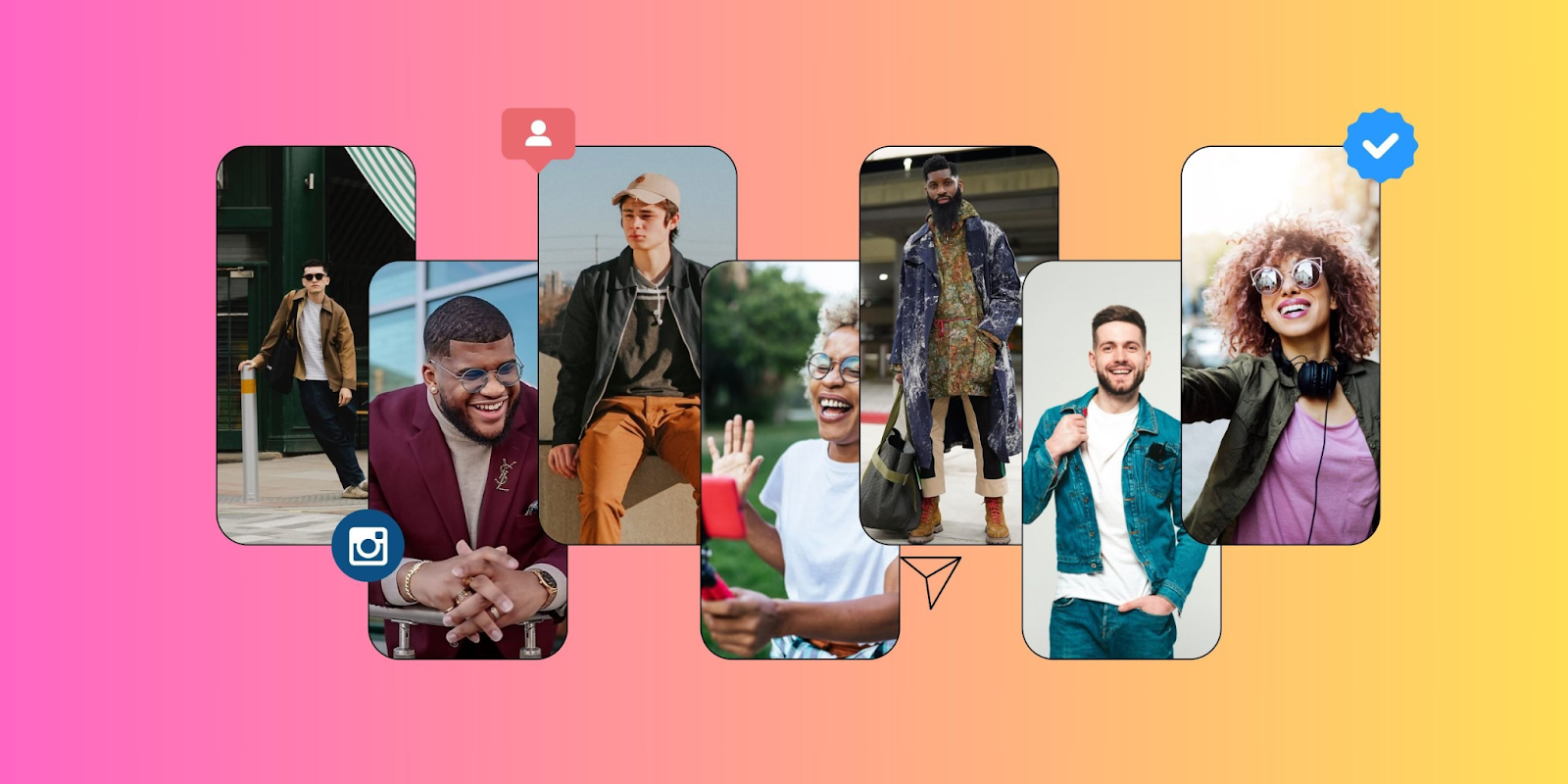 Multiple phone screens displaying different Instagram influencer profiles side by side