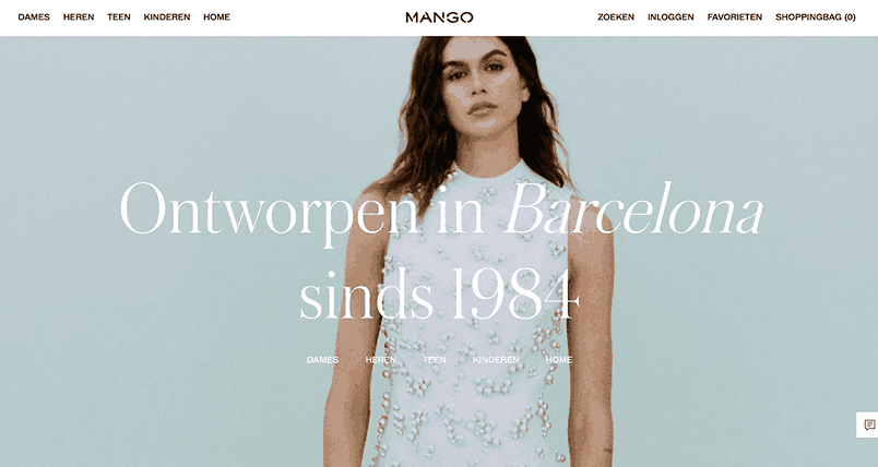 A screenshot of Mango homepage as one of the fashion brands looking for influencers