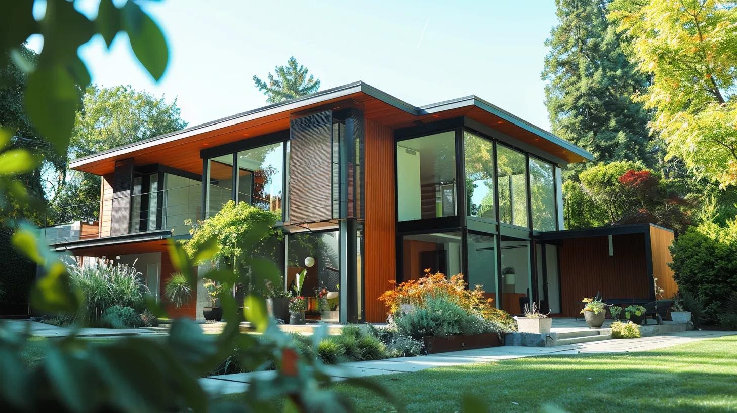 a modern home adorned with sleek, stylish awnings, showcasing their practical benefits in enhancing energy efficiency, outdoor comfort, and aesthetic appeal in a bright, urban setting.