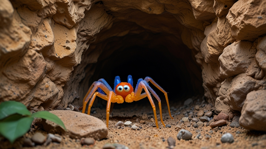 Color Page for Soldier and Spider in Cave Printable Free