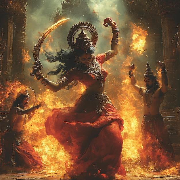 Hindu Goddess Kali in Fiery Temple Setting | Premium AI-generated image