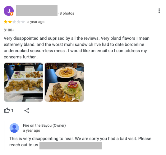 Negative review response example