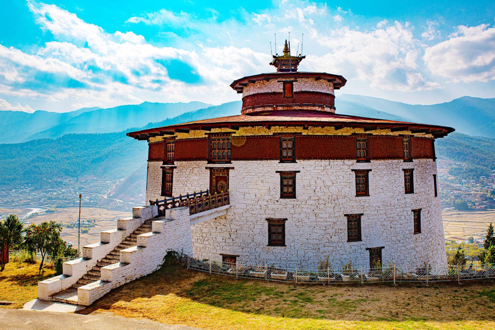 National Museum of Bhutan with a staircaseDescription automatically generated