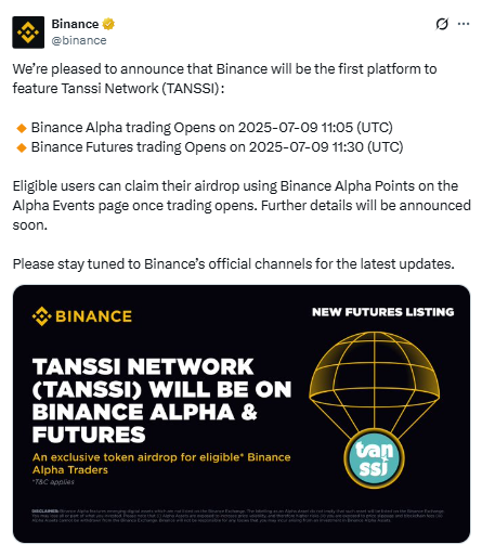 Tanssi Network listing on Binance, Airdrop पाने का मौका