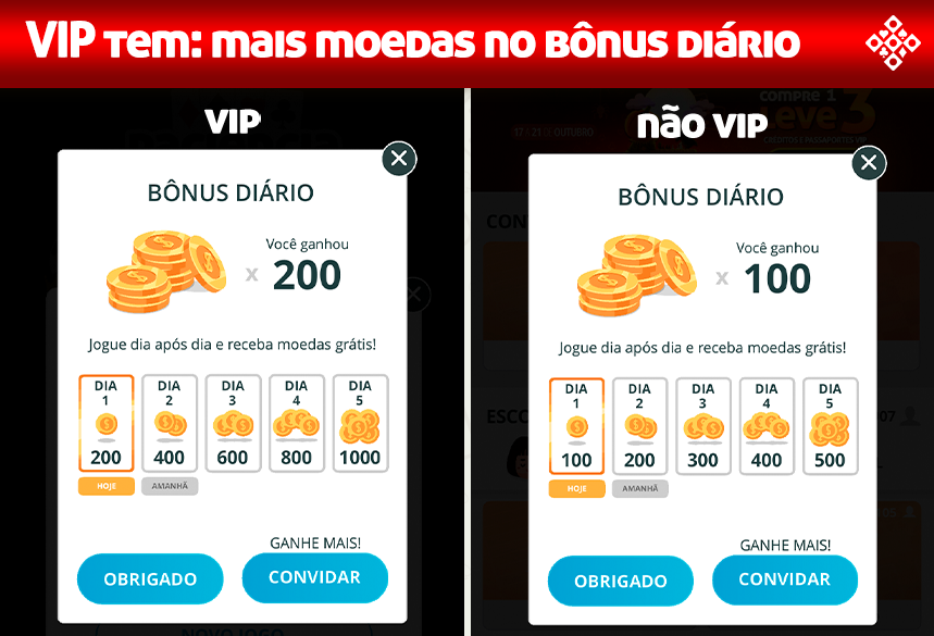 Vip tem mais moedas no bônus diário