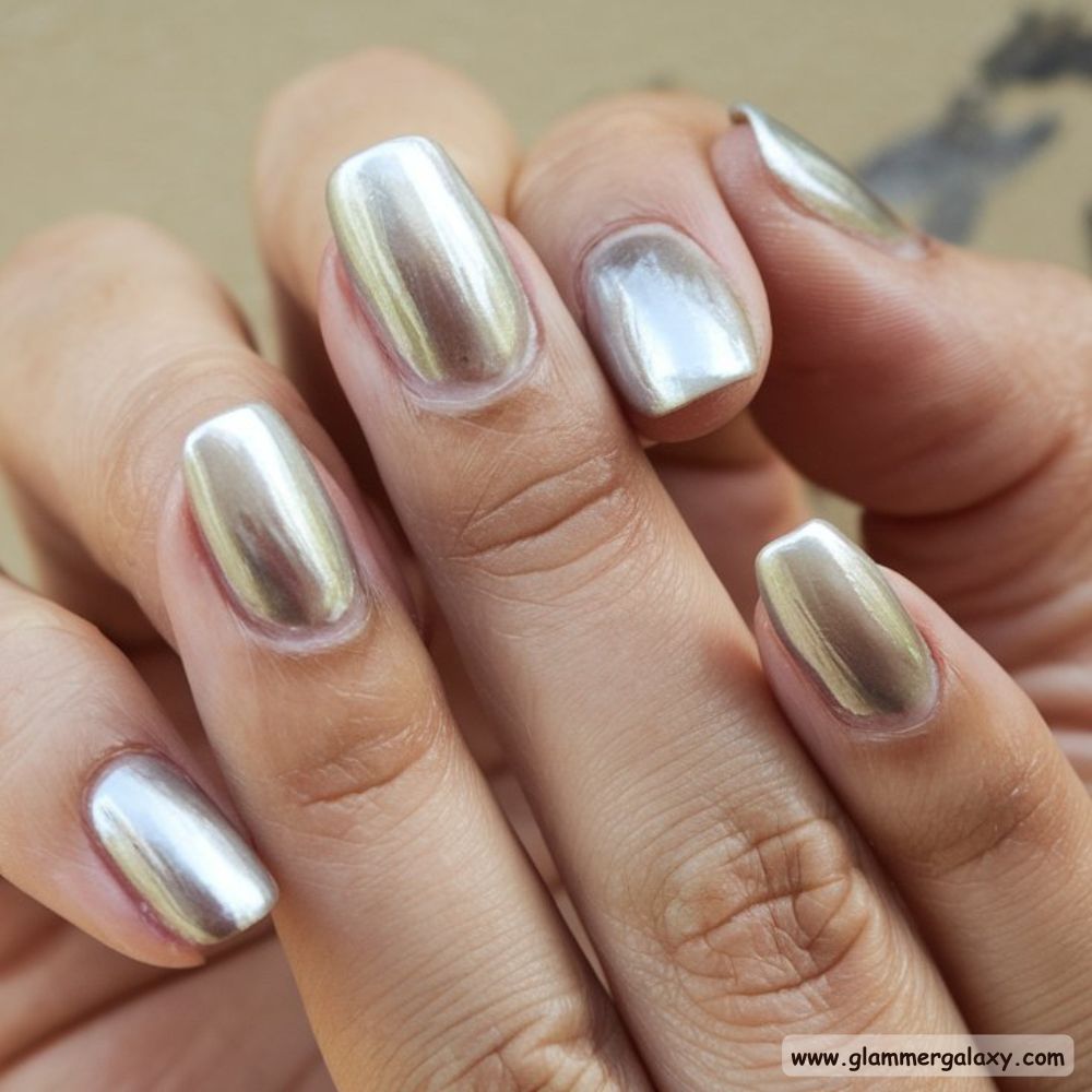 Neutral Nails having Chrome White Finish
