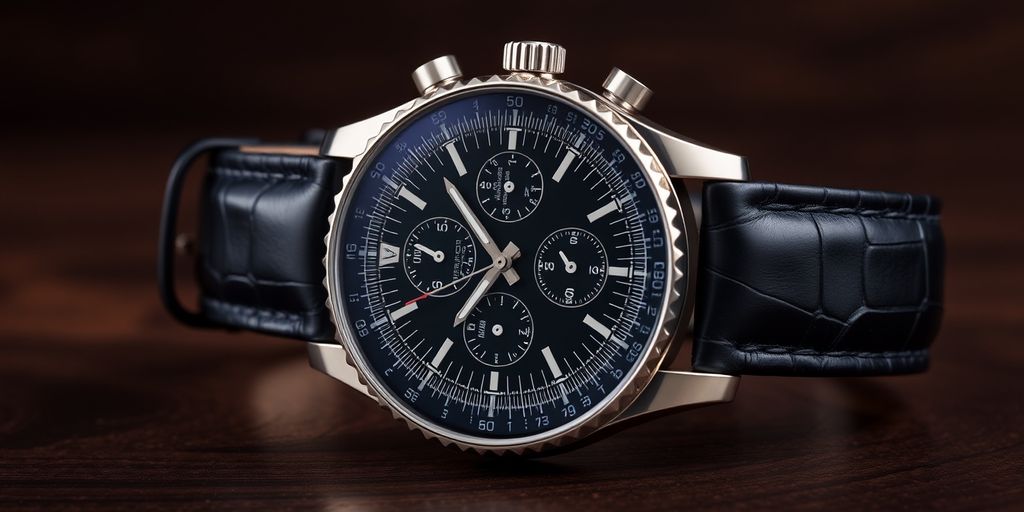 Breitling Navitimer watch with black leather strap