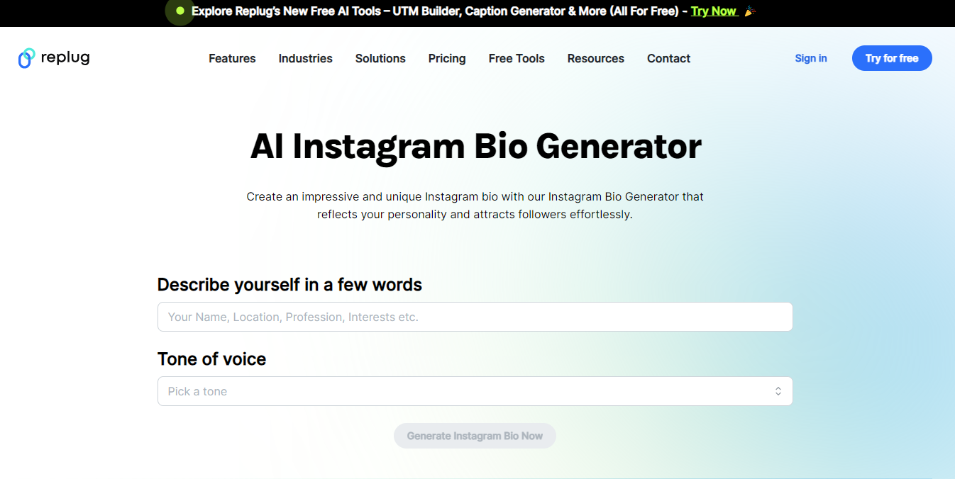 Replug’s Instagram Bio Generator
