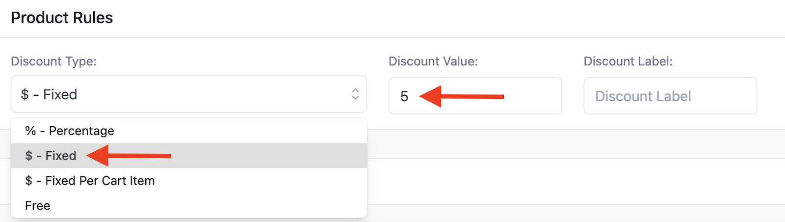 Discount type and value