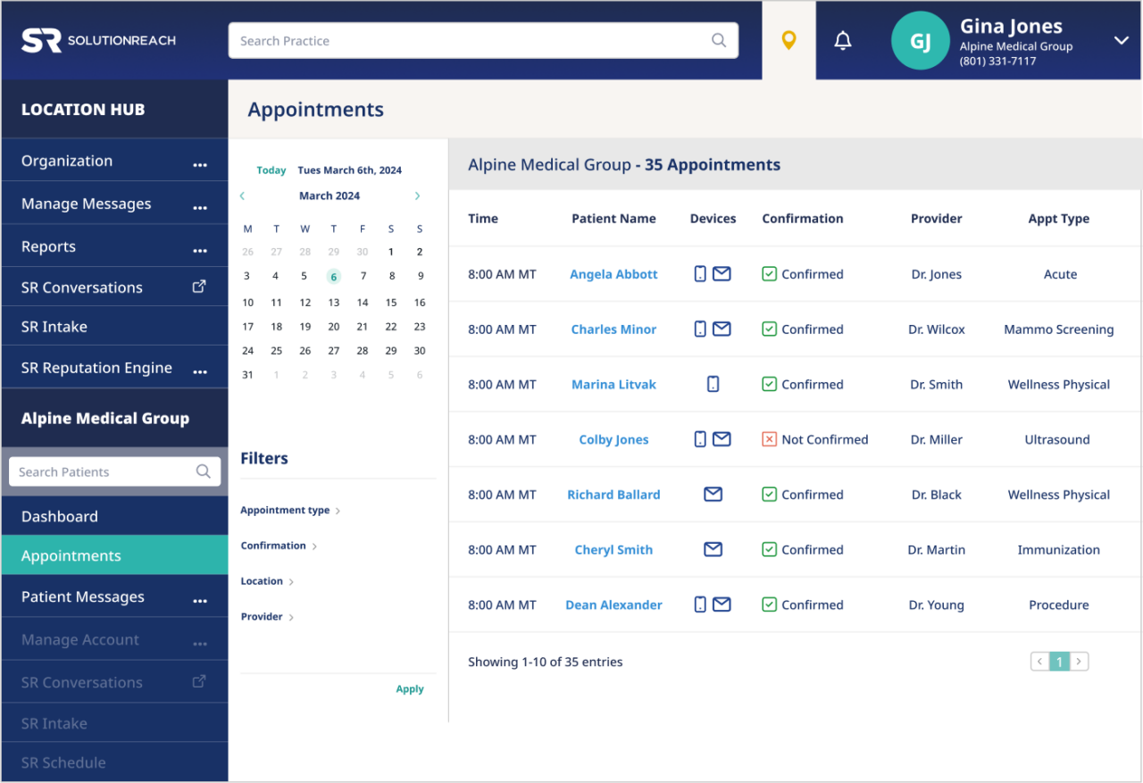 Solutionreach dashboard