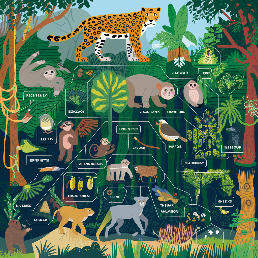 Tropical Rainforest Food Web with 20 Organisms