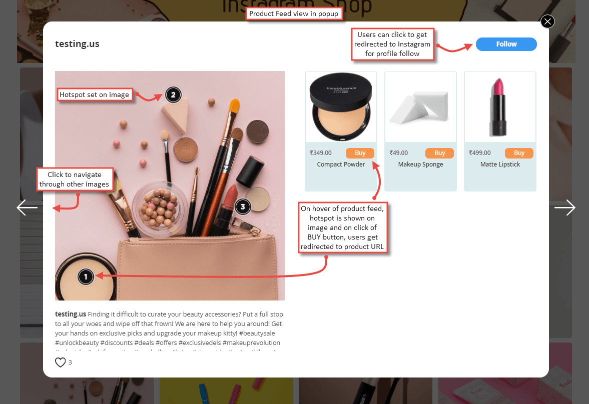 Product feed popup