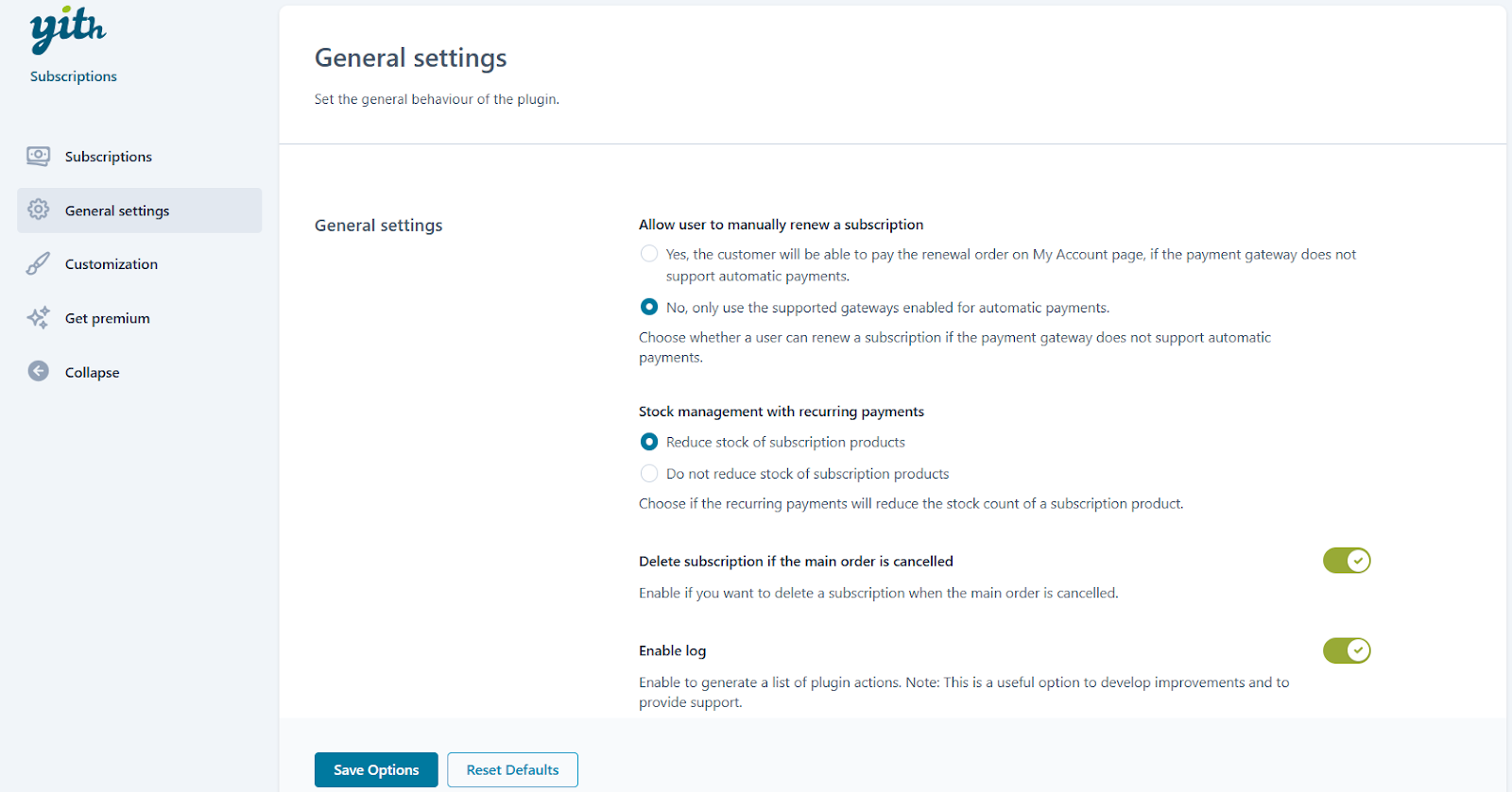 Configuring YITH Subscription Settings