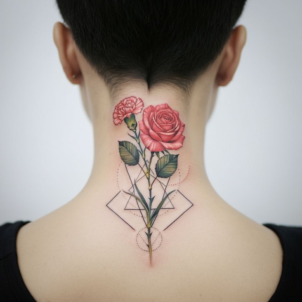 Carnation and Rose Combination Tattoo
