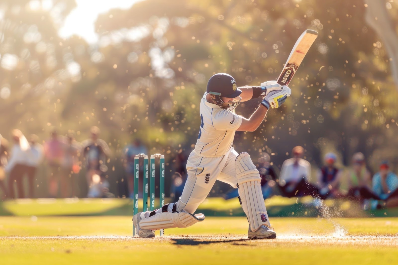 Cricket player executing a forceful shot