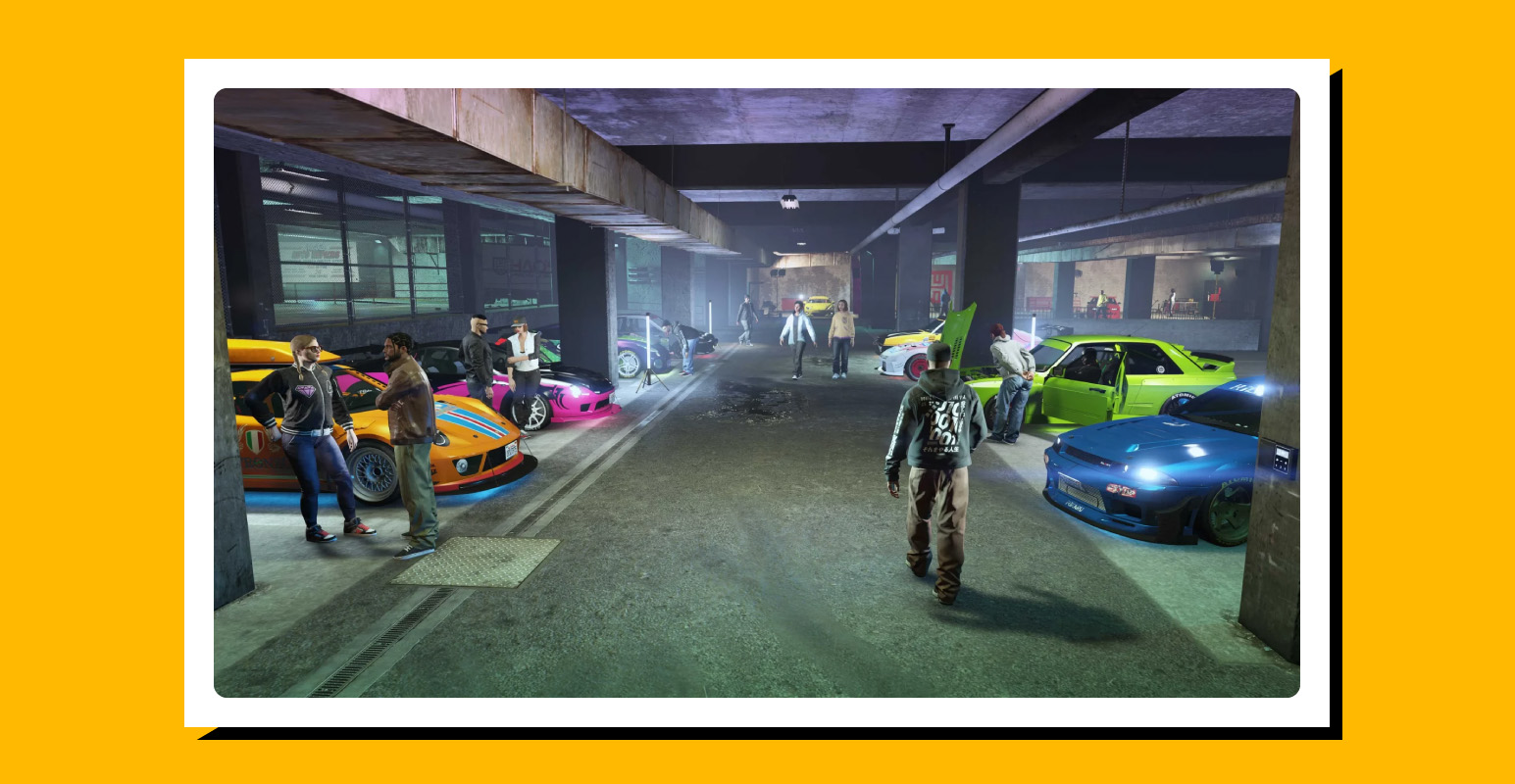 Screenshot of GTA Online gameplay with a stylized yellow border