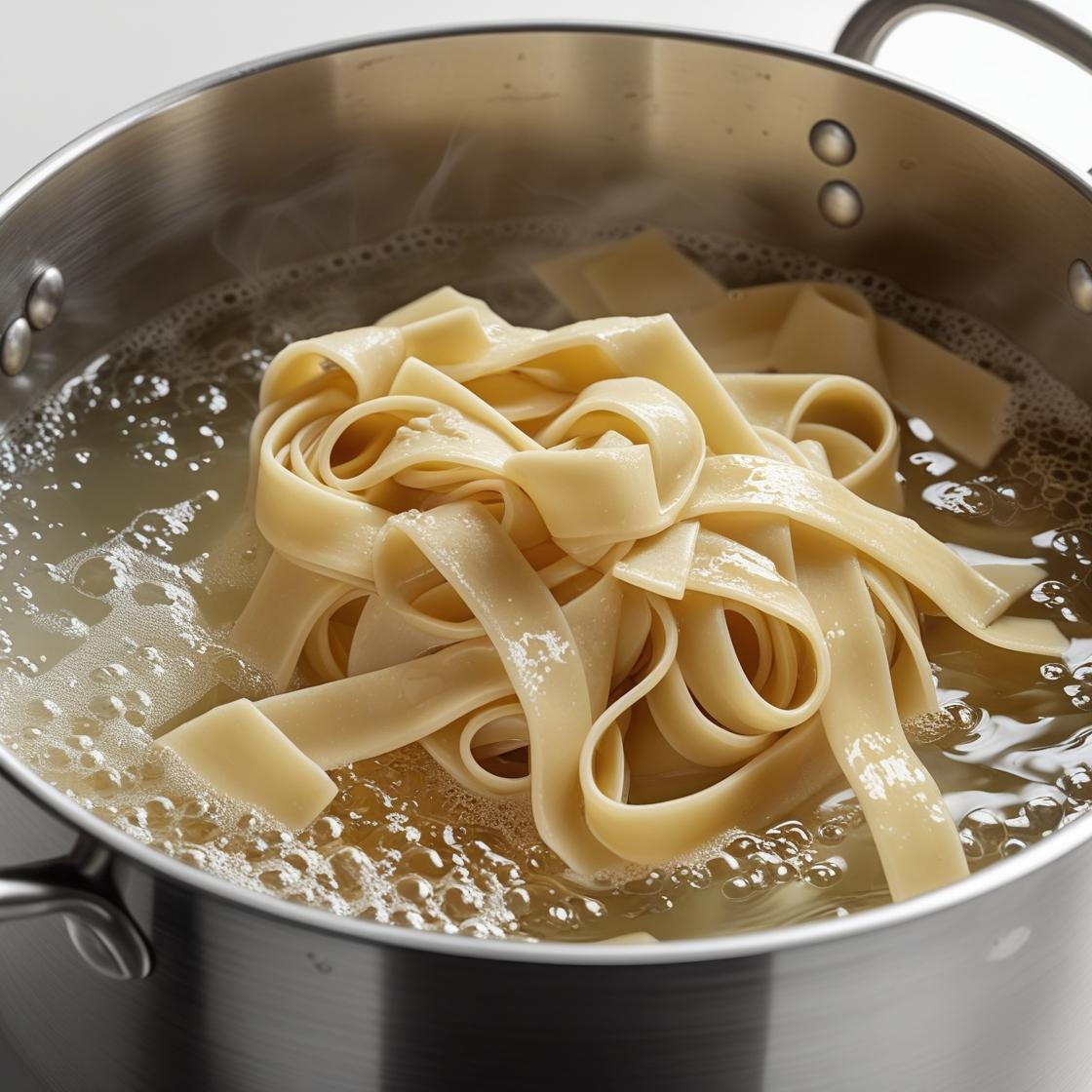 Ingredients for spicy pappardelle pasta laid out on a rustic wooden table