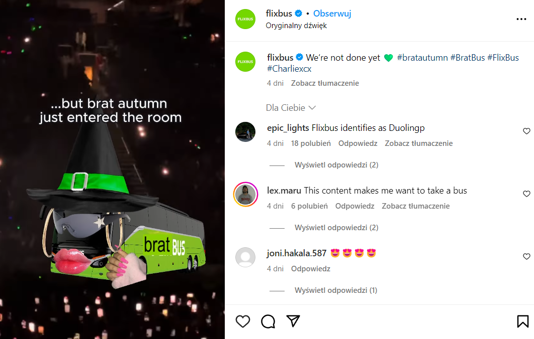 Przykład wykorzystania Real-Time Marketingu przez markę FlixBus