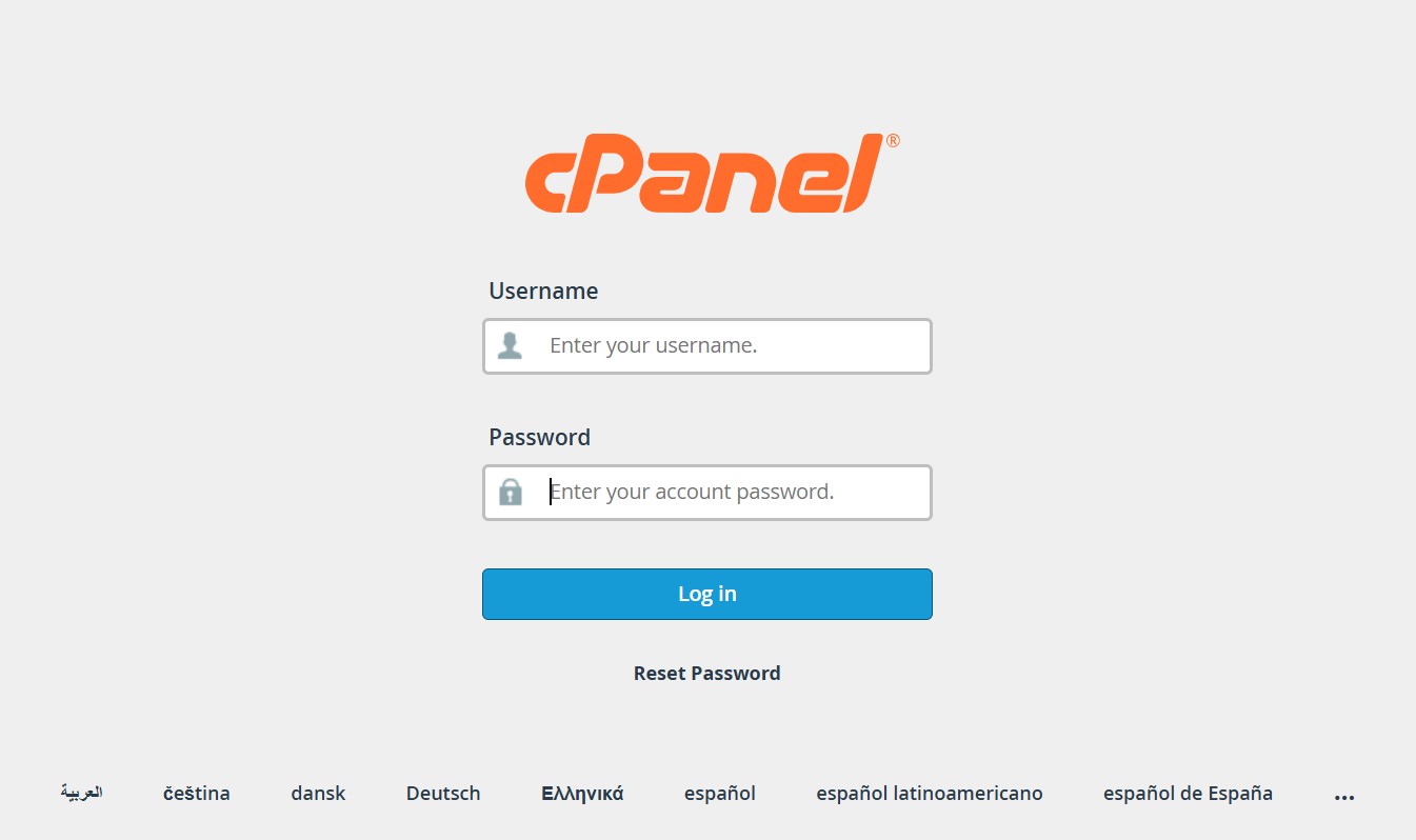 a screenshot of cPanel login page