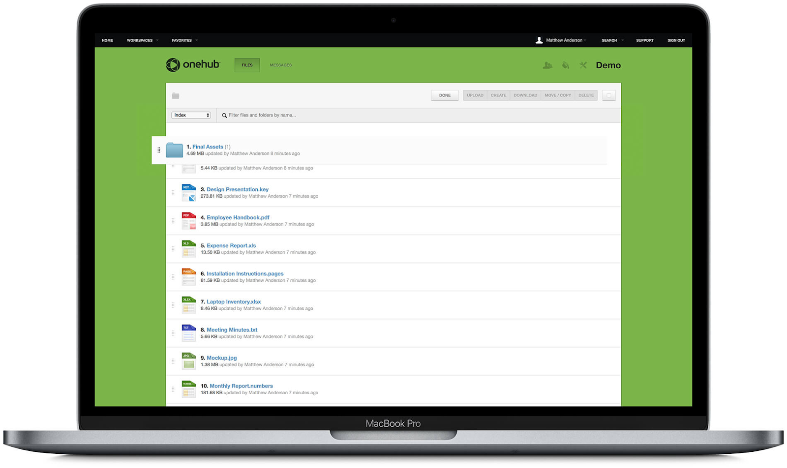 Onehub interface
