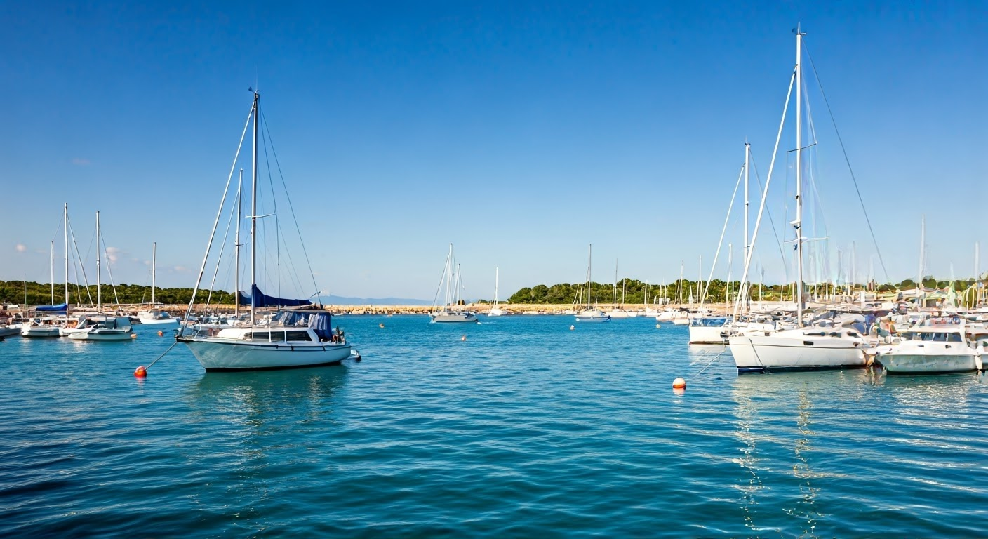 Harbor with anchored boats