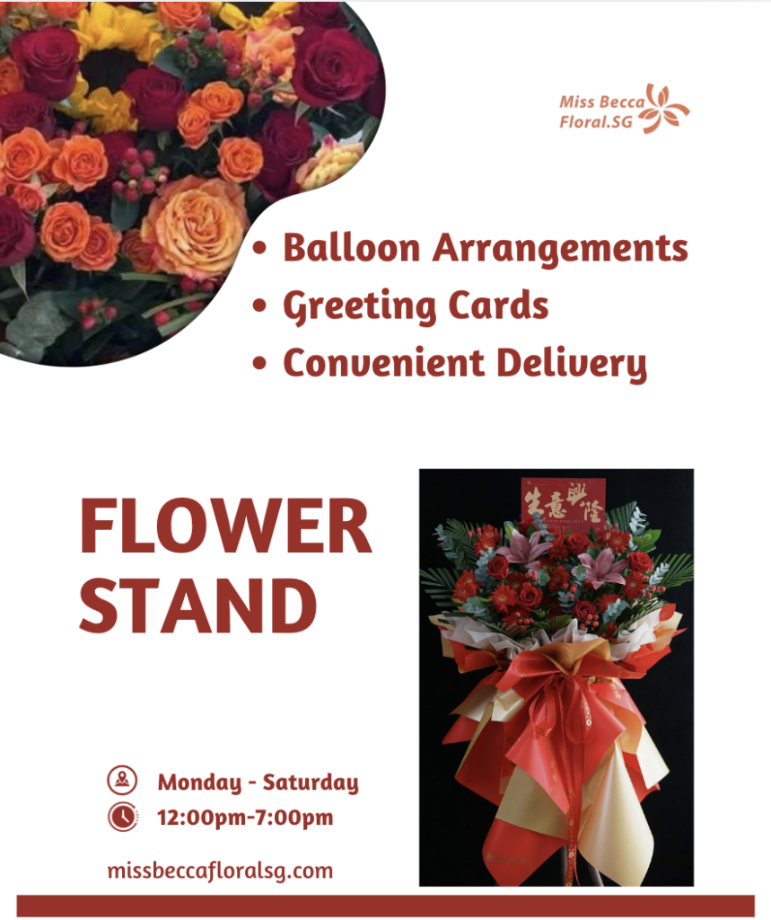 Balloon arrangements, greeting cards, and flower stand delivery by Miss Becca Floral SG